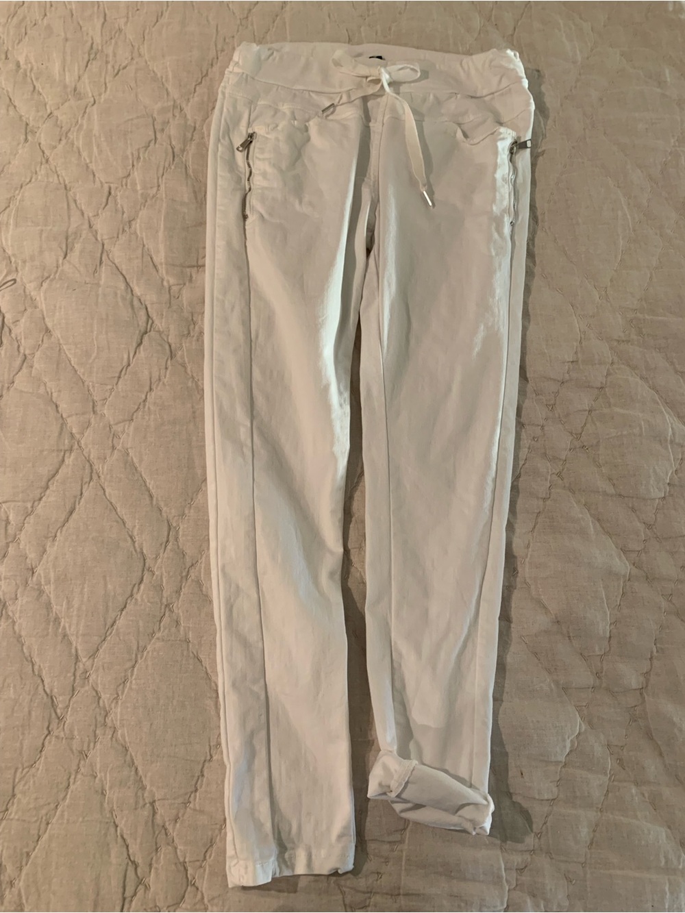 Venti6 White Drawstring Zip Pocket Pants; Size Small